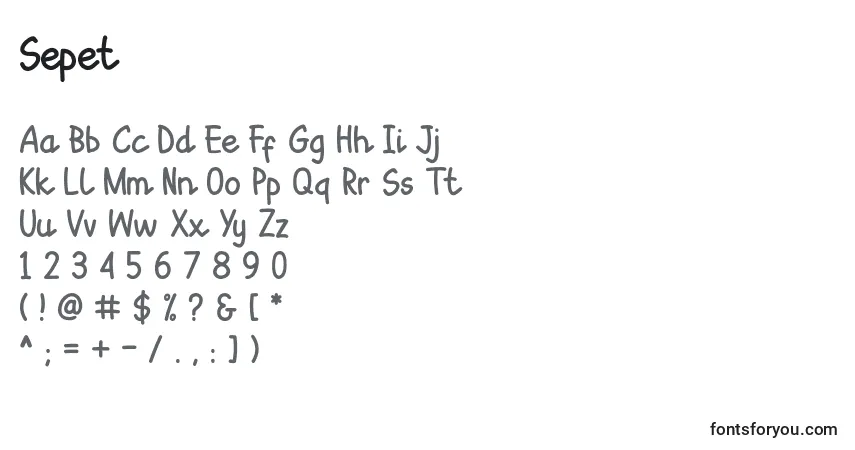 A fonte Sepet – alfabeto, números, caracteres especiais