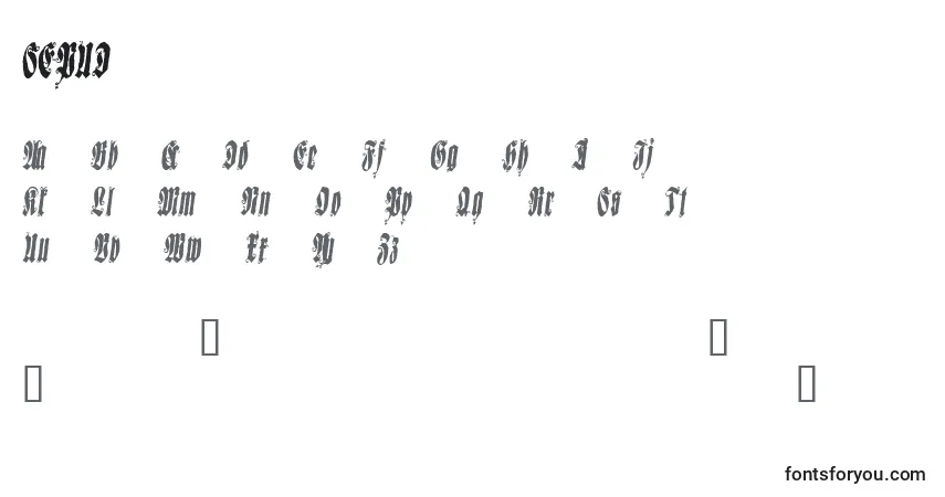 A fonte SEPUD    (140011) – alfabeto, números, caracteres especiais