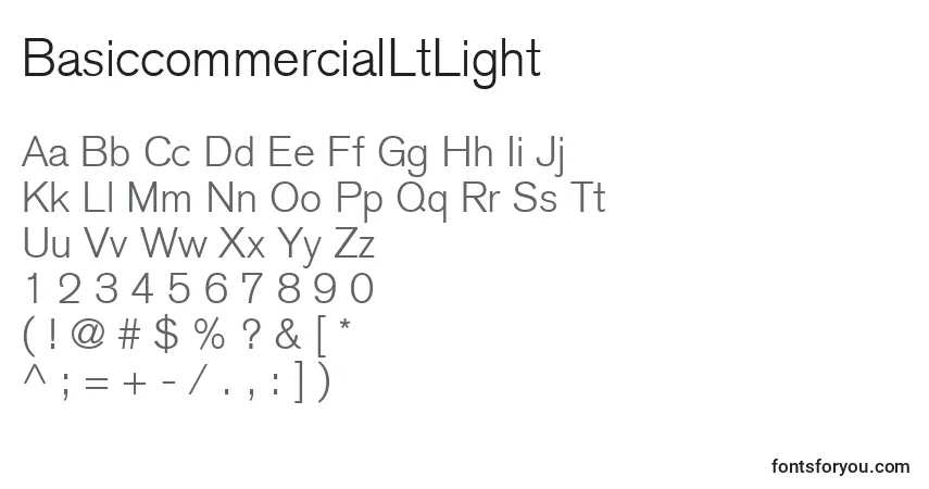 Шрифт BasiccommercialLtLight – алфавит, цифры, специальные символы