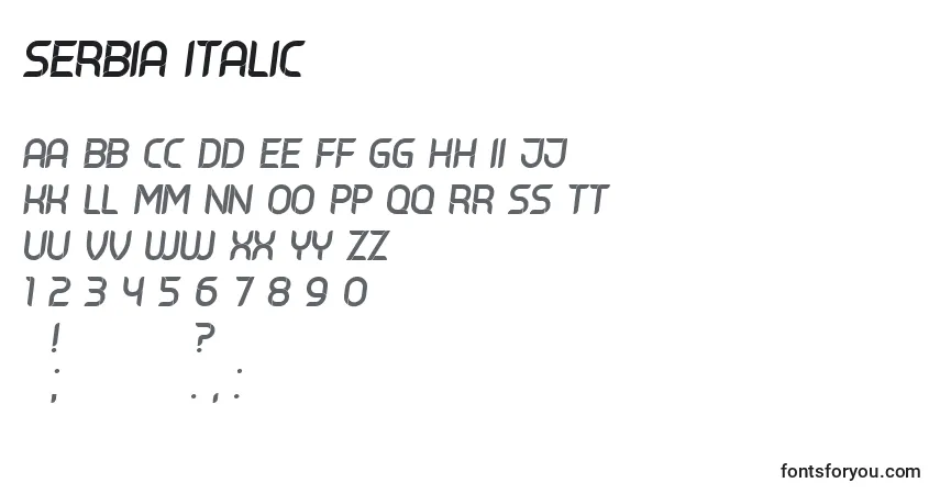 Шрифт Serbia Italic – алфавит, цифры, специальные символы