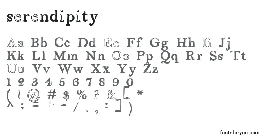 Schriftart Serendipity (140027) – Alphabet, Zahlen, spezielle Symbole