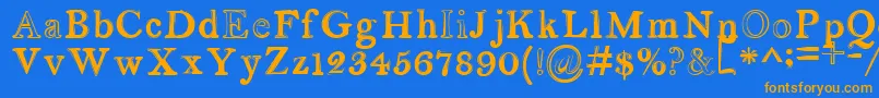 フォントserendipity – オレンジ色の文字が青い背景にあります。