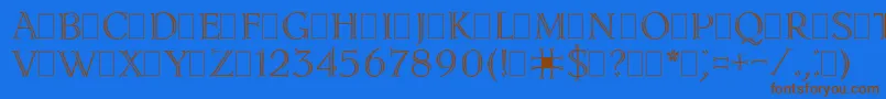 フォントLidiapla – 茶色の文字が青い背景にあります。