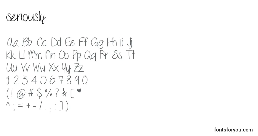 Шрифт Seriously (140038) – алфавит, цифры, специальные символы