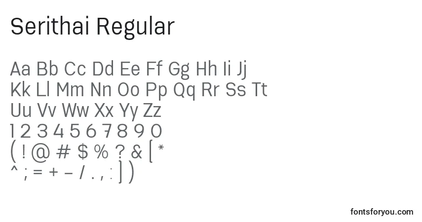 Czcionka Serithai Regular – alfabet, cyfry, specjalne znaki
