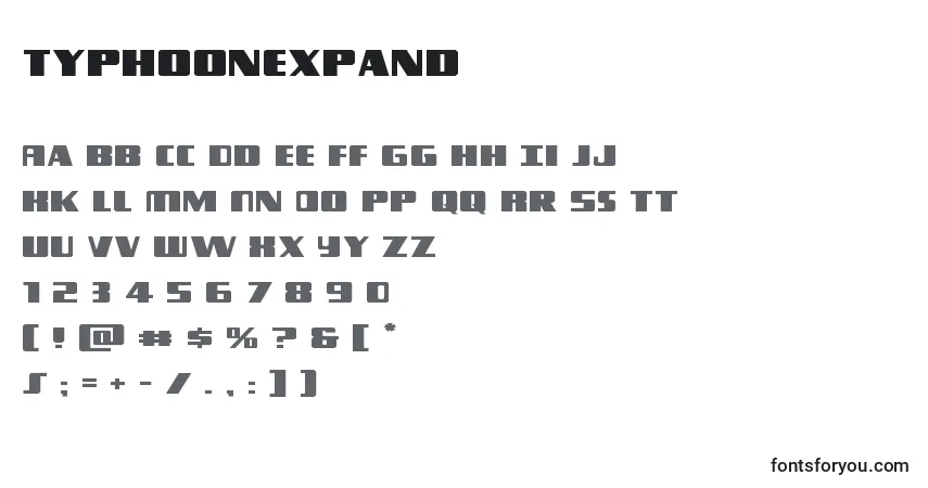 Schriftart Typhoonexpand – Alphabet, Zahlen, spezielle Symbole