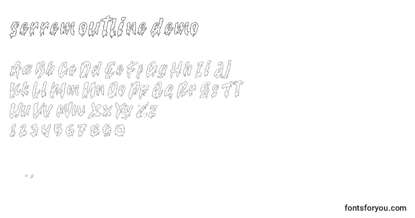 Schriftart Serrem outline demo – Alphabet, Zahlen, spezielle Symbole
