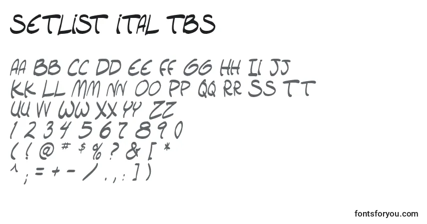 A fonte Setlist ital tbs – alfabeto, números, caracteres especiais