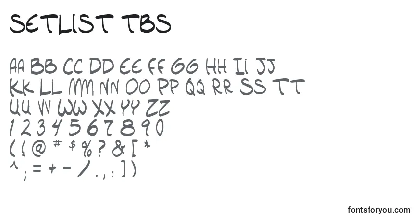 A fonte Setlist tbs – alfabeto, números, caracteres especiais