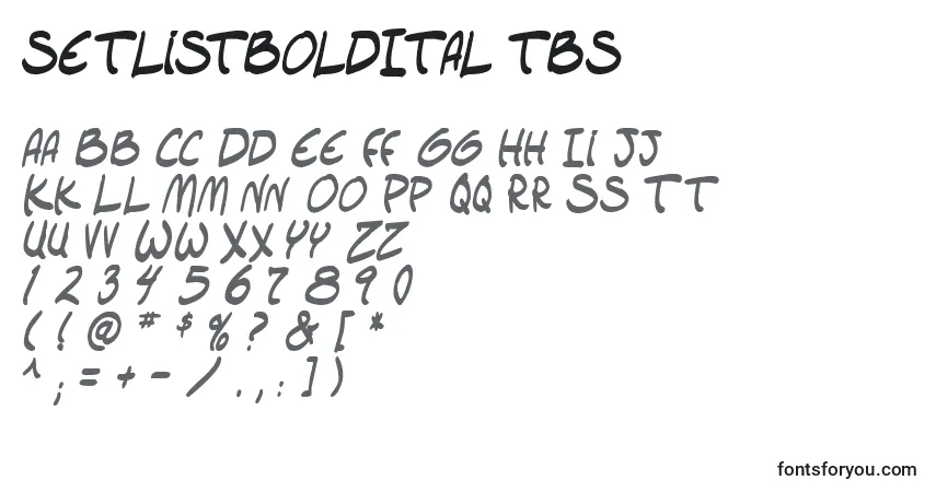 Czcionka SetlistboldItal tbs – alfabet, cyfry, specjalne znaki