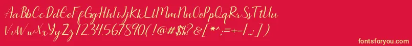 フォントSeullanga script – 黄色の文字、赤い背景