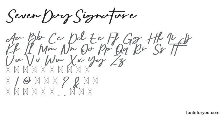 SevenDaySignature-fontti – aakkoset, numerot, erikoismerkit