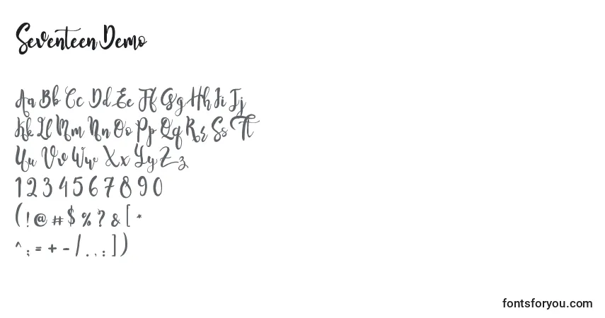 Schriftart SeventeenDemo – Alphabet, Zahlen, spezielle Symbole