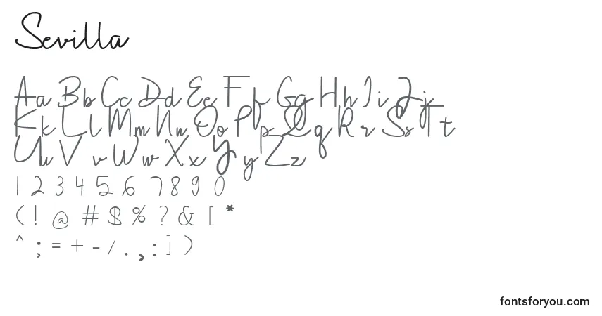 Schriftart Sevilla (140063) – Alphabet, Zahlen, spezielle Symbole