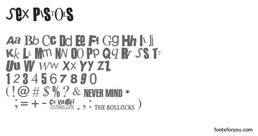 A fonte Sex Pistols – alfabeto, números, caracteres especiais