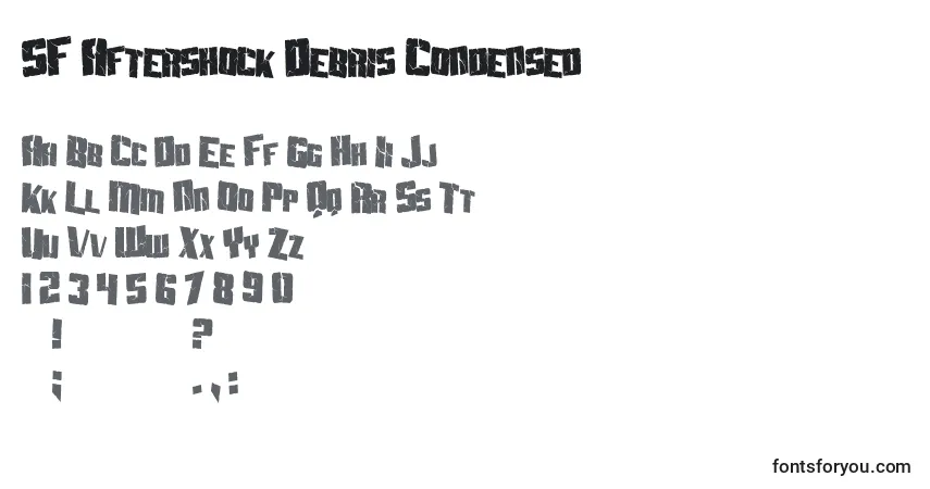 Шрифт SF Aftershock Debris Condensed – алфавит, цифры, специальные символы