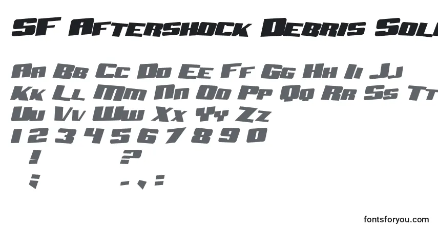 Шрифт SF Aftershock Debris Solid Italic – алфавит, цифры, специальные символы