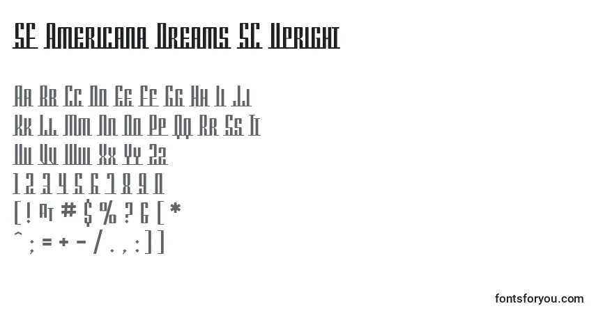 Czcionka SF Americana Dreams SC Upright – alfabet, cyfry, specjalne znaki