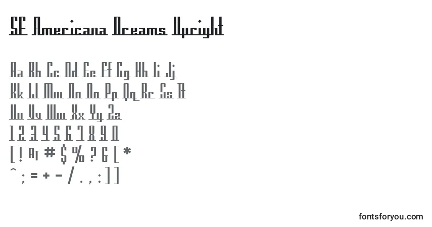 Czcionka SF Americana Dreams Upright – alfabet, cyfry, specjalne znaki