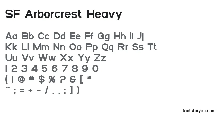 Czcionka SF Arborcrest Heavy – alfabet, cyfry, specjalne znaki