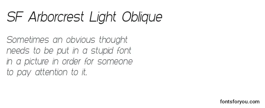 Review of the SF Arborcrest Light Oblique Font