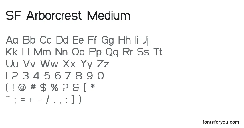 Schriftart SF Arborcrest Medium – Alphabet, Zahlen, spezielle Symbole