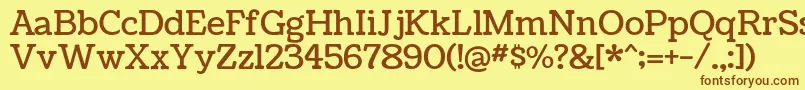 フォントCoustardRegular – 茶色の文字が黄色の背景にあります。