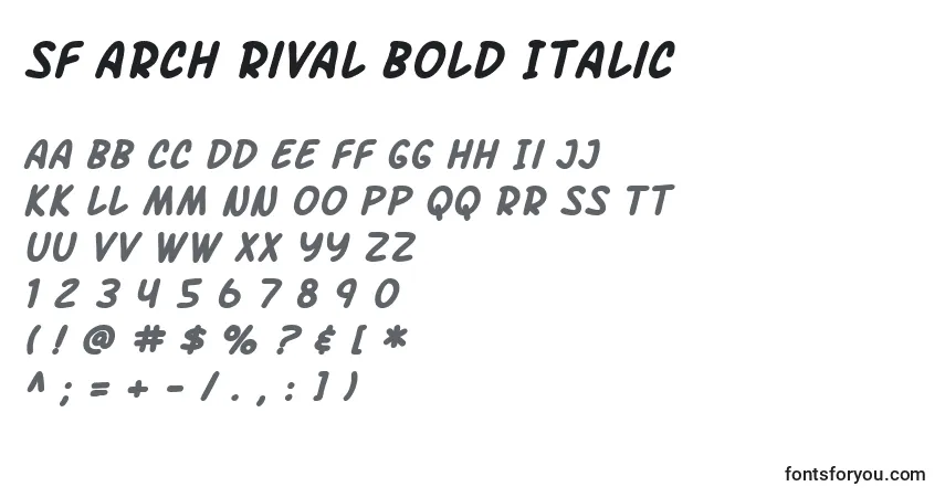 A fonte SF Arch Rival Bold Italic – alfabeto, números, caracteres especiais