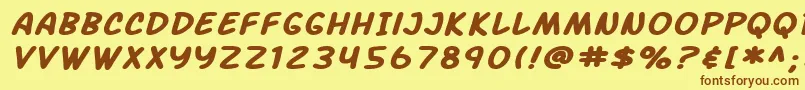 フォントSF Arch Rival Extended Bold Italic – 茶色の文字が黄色の背景にあります。