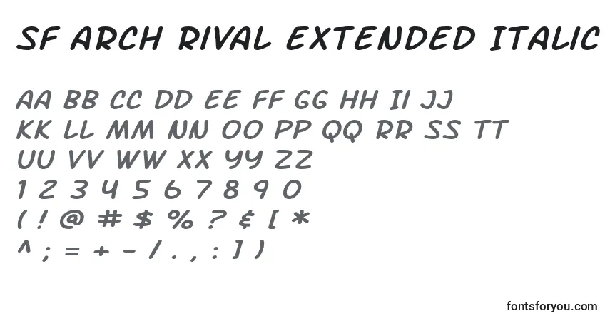 Шрифт SF Arch Rival Extended Italic – алфавит, цифры, специальные символы