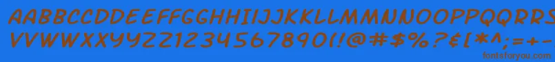 フォントSF Arch Rival Extended Italic – 茶色の文字が青い背景にあります。