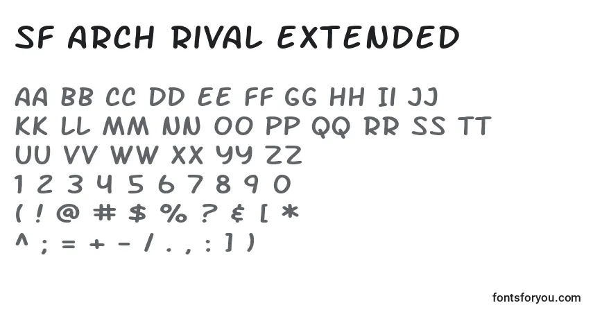 Czcionka SF Arch Rival Extended – alfabet, cyfry, specjalne znaki