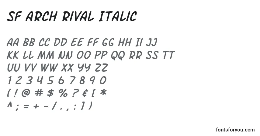 A fonte SF Arch Rival Italic – alfabeto, números, caracteres especiais