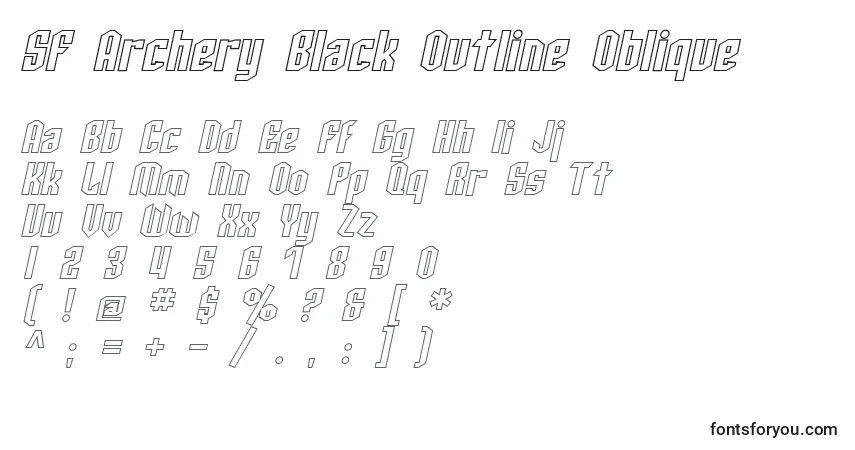 Schriftart SF Archery Black Outline Oblique – Alphabet, Zahlen, spezielle Symbole