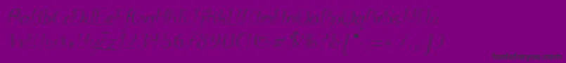 PuritasLtLightItalic-fontti – mustat fontit violetilla taustalla