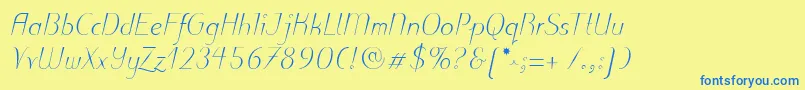 PuritasLtLightItalic Font – Blue Fonts on Yellow Background