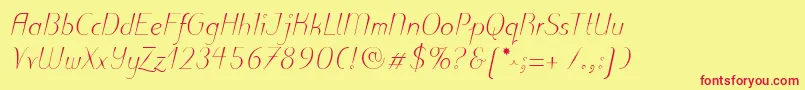 PuritasLtLightItalic Font – Red Fonts on Yellow Background