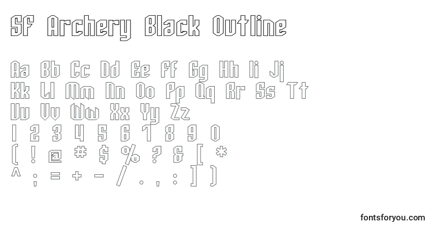 Czcionka SF Archery Black Outline – alfabet, cyfry, specjalne znaki