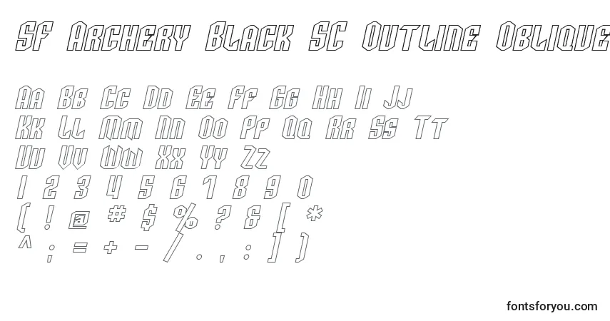 A fonte SF Archery Black SC Outline Oblique – alfabeto, números, caracteres especiais
