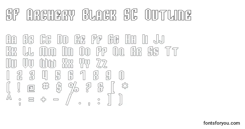 Czcionka SF Archery Black SC Outline – alfabet, cyfry, specjalne znaki