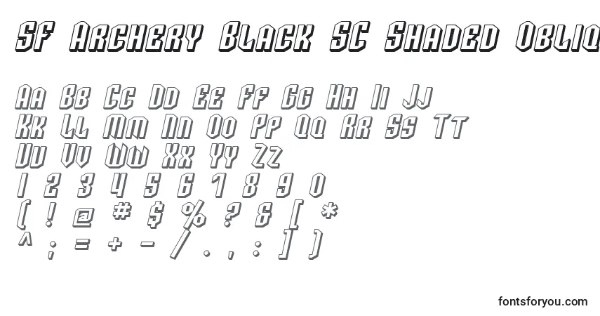 Czcionka SF Archery Black SC Shaded Oblique – alfabet, cyfry, specjalne znaki