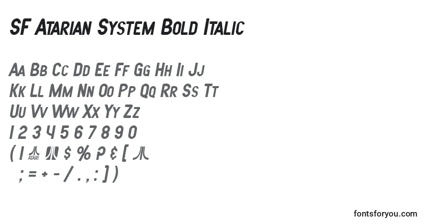 A fonte SF Atarian System Bold Italic – alfabeto, números, caracteres especiais
