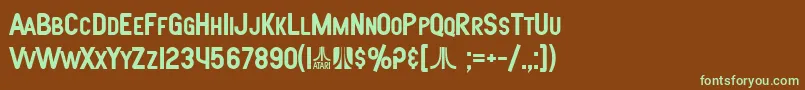 フォントSF Atarian System Bold – 緑色の文字が茶色の背景にあります。