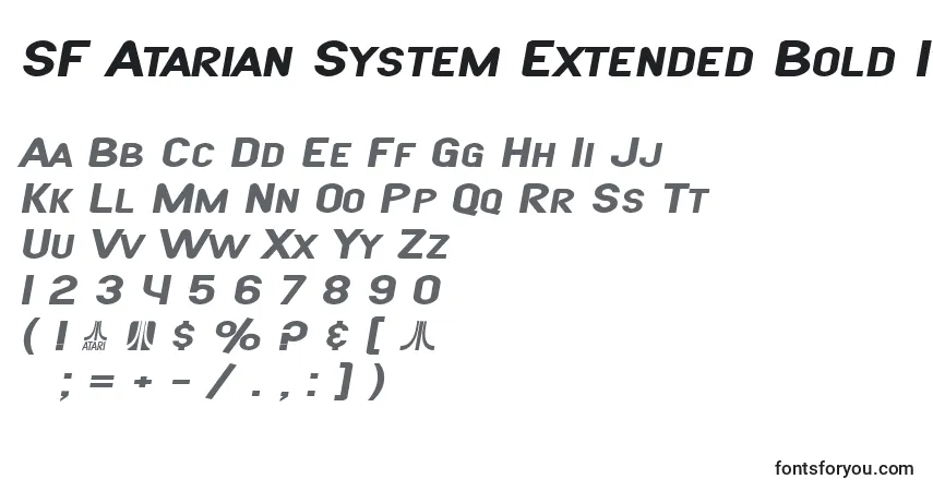 A fonte SF Atarian System Extended Bold Italic – alfabeto, números, caracteres especiais