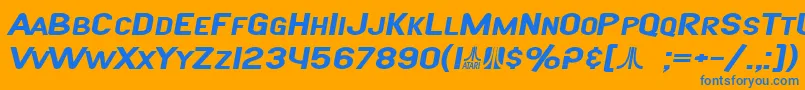 SF Atarian System Extended Bold Italic-Schriftart – Blaue Schriften auf orangefarbenem Hintergrund