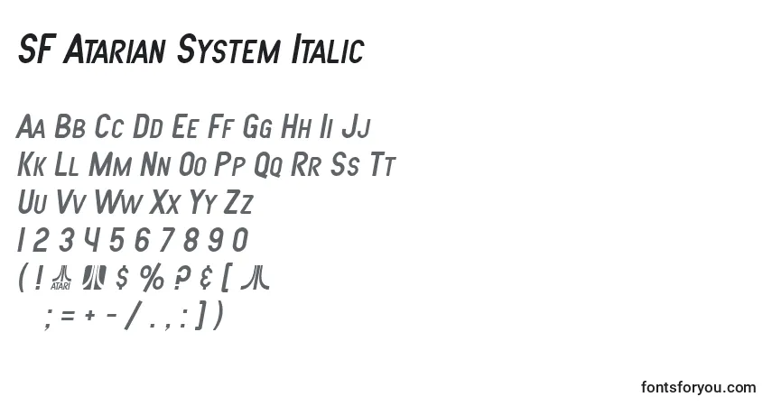 Шрифт SF Atarian System Italic – алфавит, цифры, специальные символы