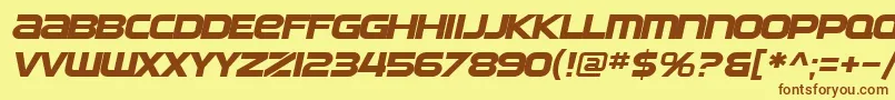 フォントSF Automaton Extended Oblique – 茶色の文字が黄色の背景にあります。