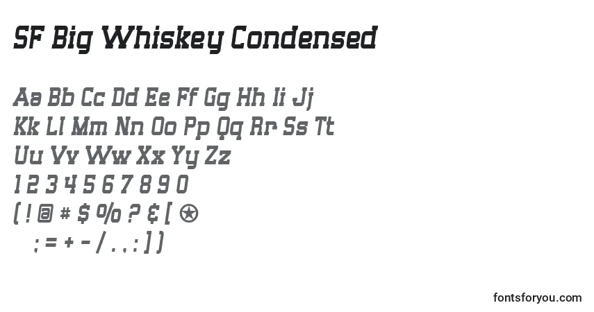 Schriftart SF Big Whiskey Condensed – Alphabet, Zahlen, spezielle Symbole