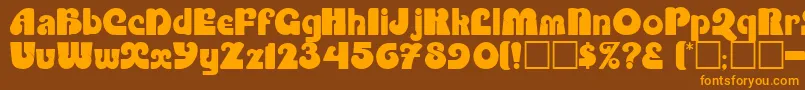 フォントEnothernigma – オレンジ色の文字が茶色の背景にあります。