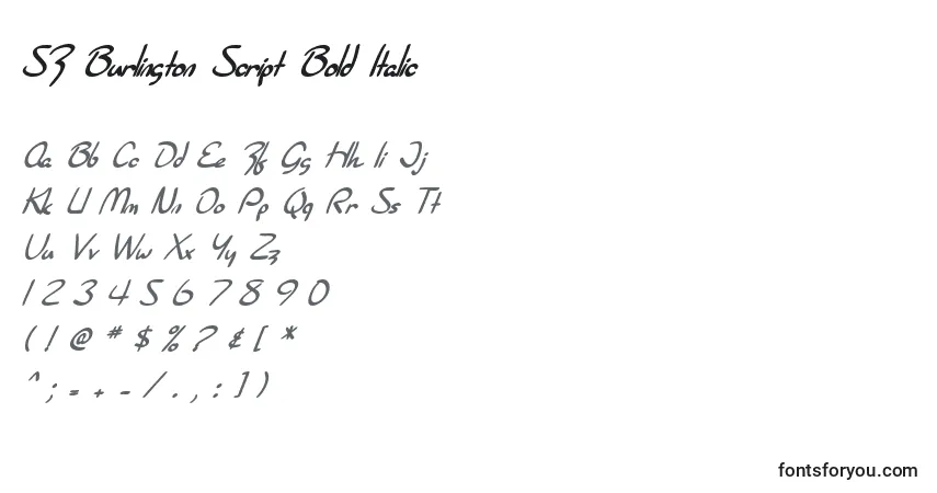 Czcionka SF Burlington Script Bold Italic – alfabet, cyfry, specjalne znaki